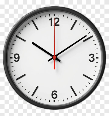 Wall Clock With Black Frame And Red Second Hand PNG