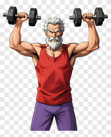 Old Man Lifting Dumbbells PNG