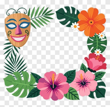 Tiki Mask Tropical Floral Wreath PNG