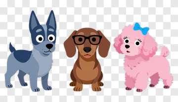 Three Cartoon Dogs With Accessories PNG