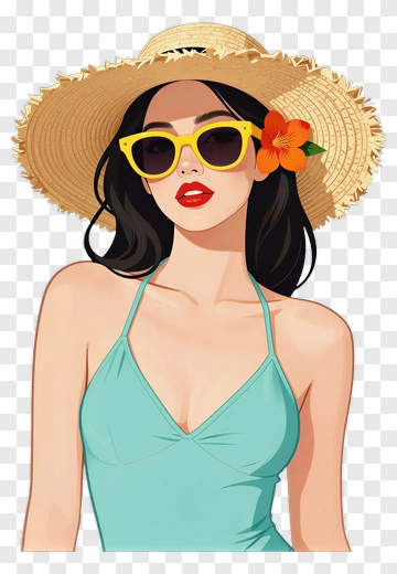 Woman In Straw Hat And Sunglasses PNG