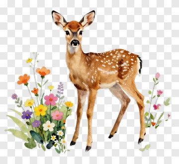 Fawn Among Blooming Flowers PNG
