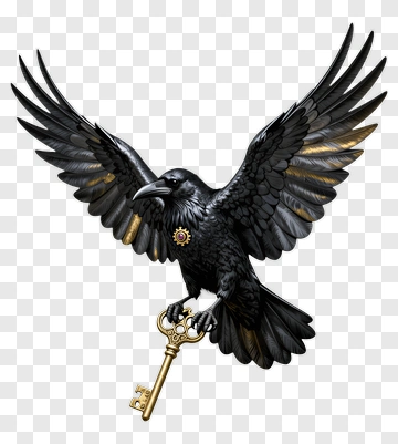 Crow Holding Golden Key PNG