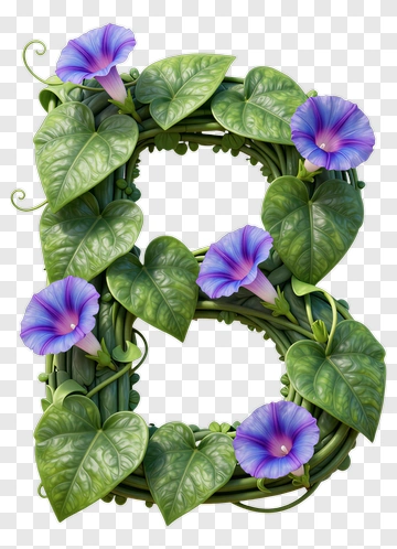 Letter B With Morning Glory Wreath PNG