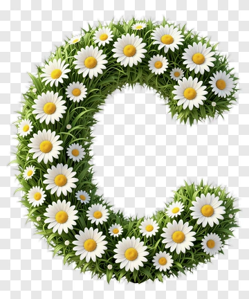 Letter C Decorated With Daisies And Grass PNG