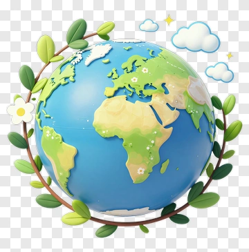 Cartoon Earth Surrounded By Leaves And Flower PNG