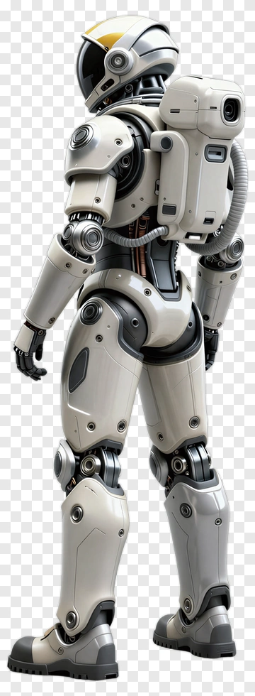 Standing Robot With Helmet And Backpack PNG