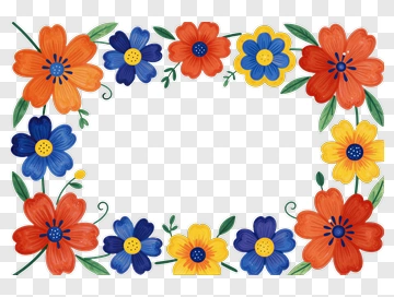 Floral Border With Red Blue And Yellow Flowers PNG
