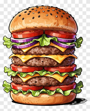 Stacked Hamburger With Cheese And Vegetables PNG