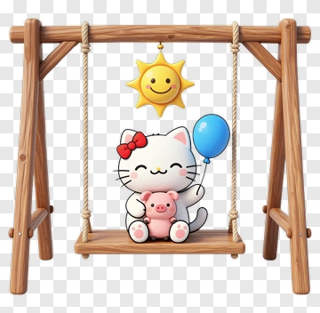 Cat With Pig On Swing PNG