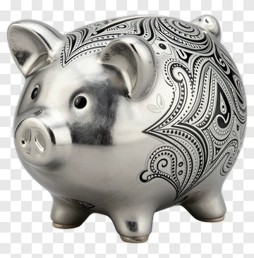 Silver Piggy Bank With Intricate Engraving PNG