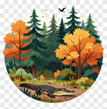 Alligator In Autumn Forest PNG
