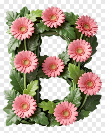 Letter D With Gerbera Daisies And Green Leaves PNG