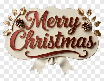 Merry Christmas Sign With Pinecones And Ribbon PNG