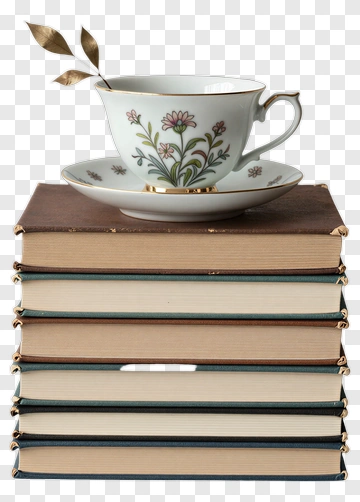 Tea Cup On Book Stack PNG