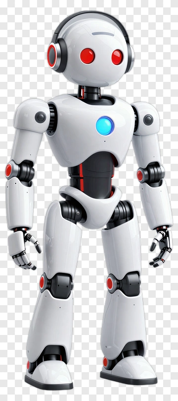 White Robot With Red Eyes And Headphones PNG