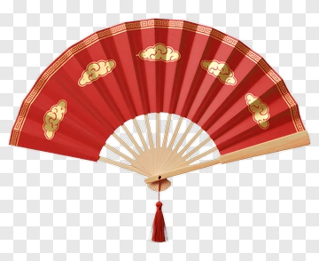 Red Chinese Fan With Gold Clouds PNG