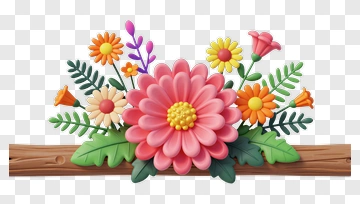Colorful Flower Arrangement On Branch PNG