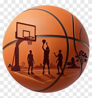 Basketball With Silhouetted Players PNG