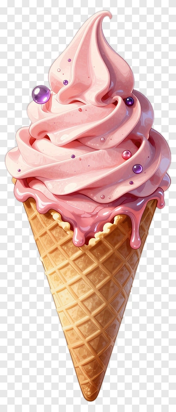 Pink Ice Cream In Waffle Cone PNG