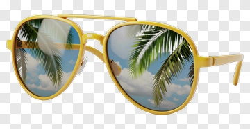 Yellow Aviator Sunglasses With Palm Tree Reflection PNG
