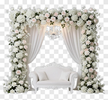 White Flower Arch With Elegant Sofa PNG