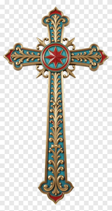 Ornate Cross With Star And Filigree PNG