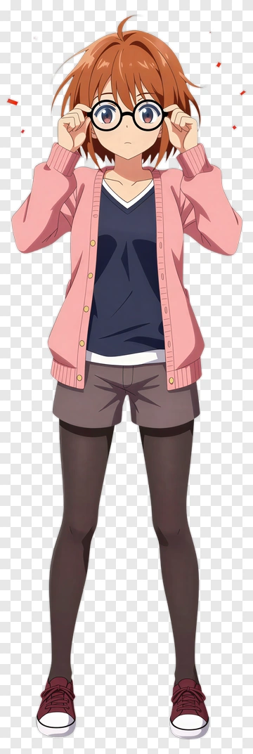 Anime Girl With Glasses And Pink Cardigan PNG