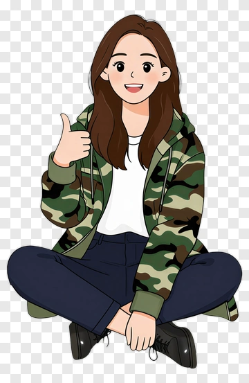 Girl Giving Thumbs Up In Camouflage Jacket PNG
