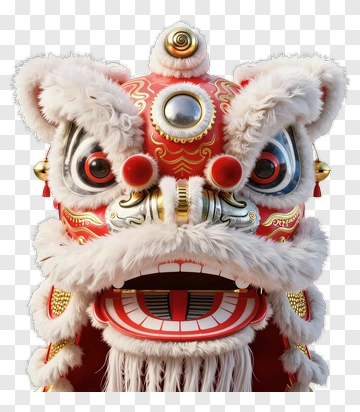 Lion Dance Mask With Red And Gold Details PNG
