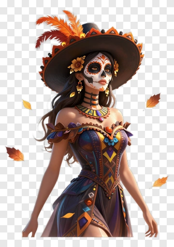 Day Of The Dead Woman In Festive Attire PNG