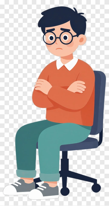 Annoyed Boy With Glasses Sitting PNG