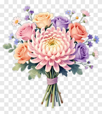 Colorful Flower Bouquet With Roses And Chrysanthemum PNG