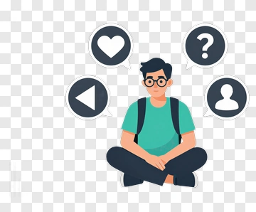 Student With Social Media Icons Above PNG