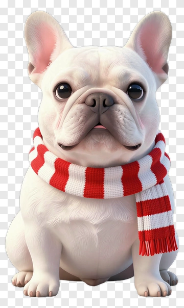 French Bulldog Wearing Red And White Scarf PNG