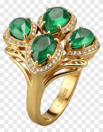 Gold Ring With Emerald And Diamond PNG