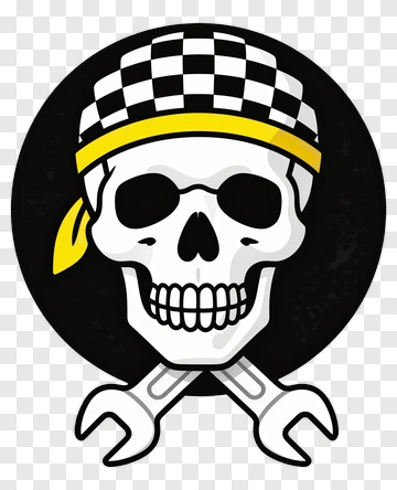 Skull With Checkered Bandana And Wrenches PNG