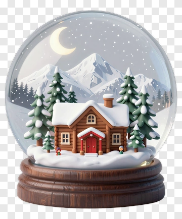 Snow Globe With Wooden Cabin And Pine Trees PNG