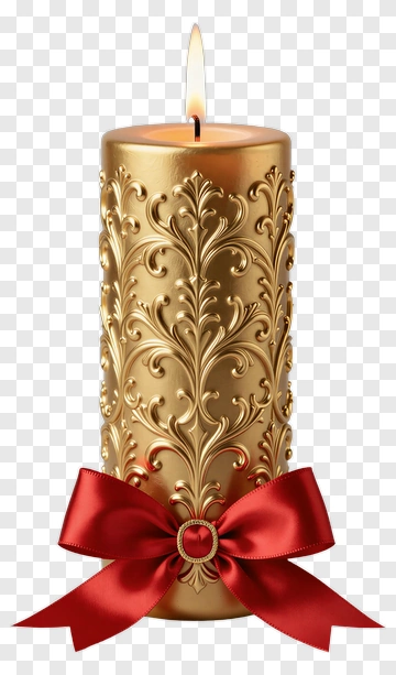 Gold Candle With Red Bow PNG