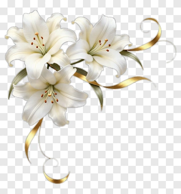 White Lily With Gold Ribbon PNG