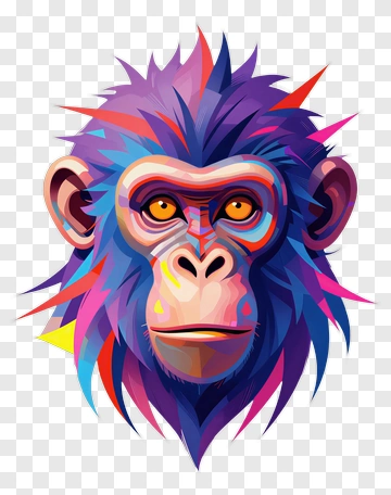 Chimpanzee Portrait With Vibrant Colors PNG