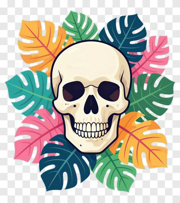 Skull With Monstera Leaves PNG