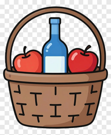 Basket With Apples And Bottle PNG