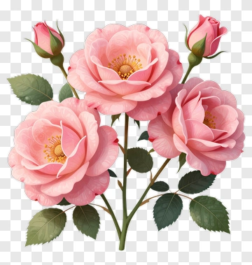 Pink Roses With Green Leaves PNG