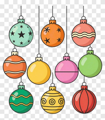 Collection Of Colorful Christmas Ornaments PNG
