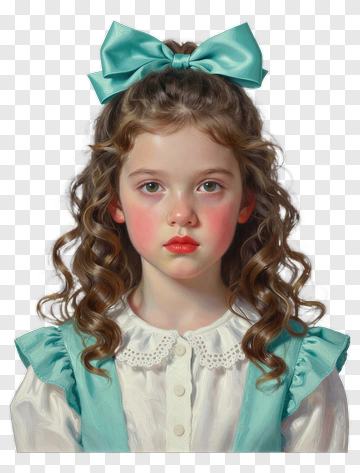 Portrait Of A Girl With Teal Bow PNG