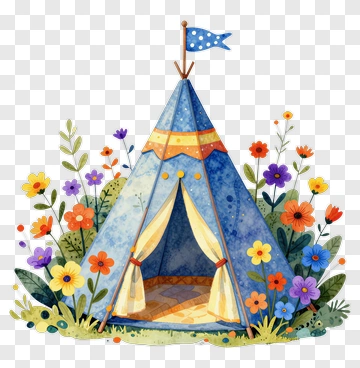Blue Tepee Surrounded By Flowers PNG