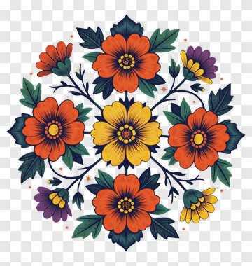 Symmetrical Floral Design With Bright Colors PNG