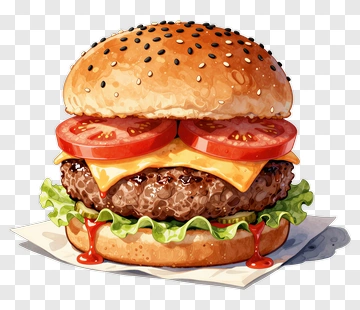 Delicious Watercolor Hamburger PNG
