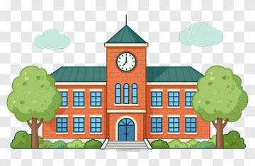 School Building With Clock Tower PNG
